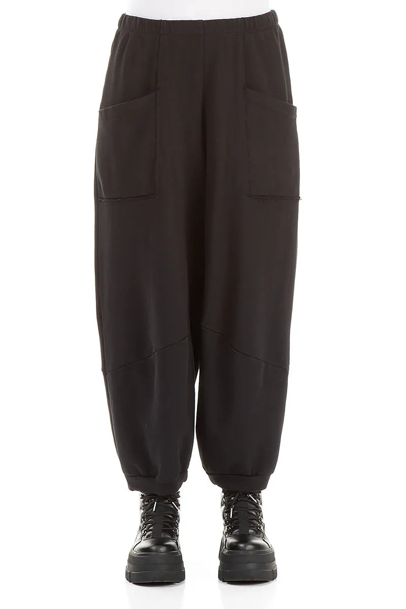Large Pockets Black French Terry Cotton Trousers 1