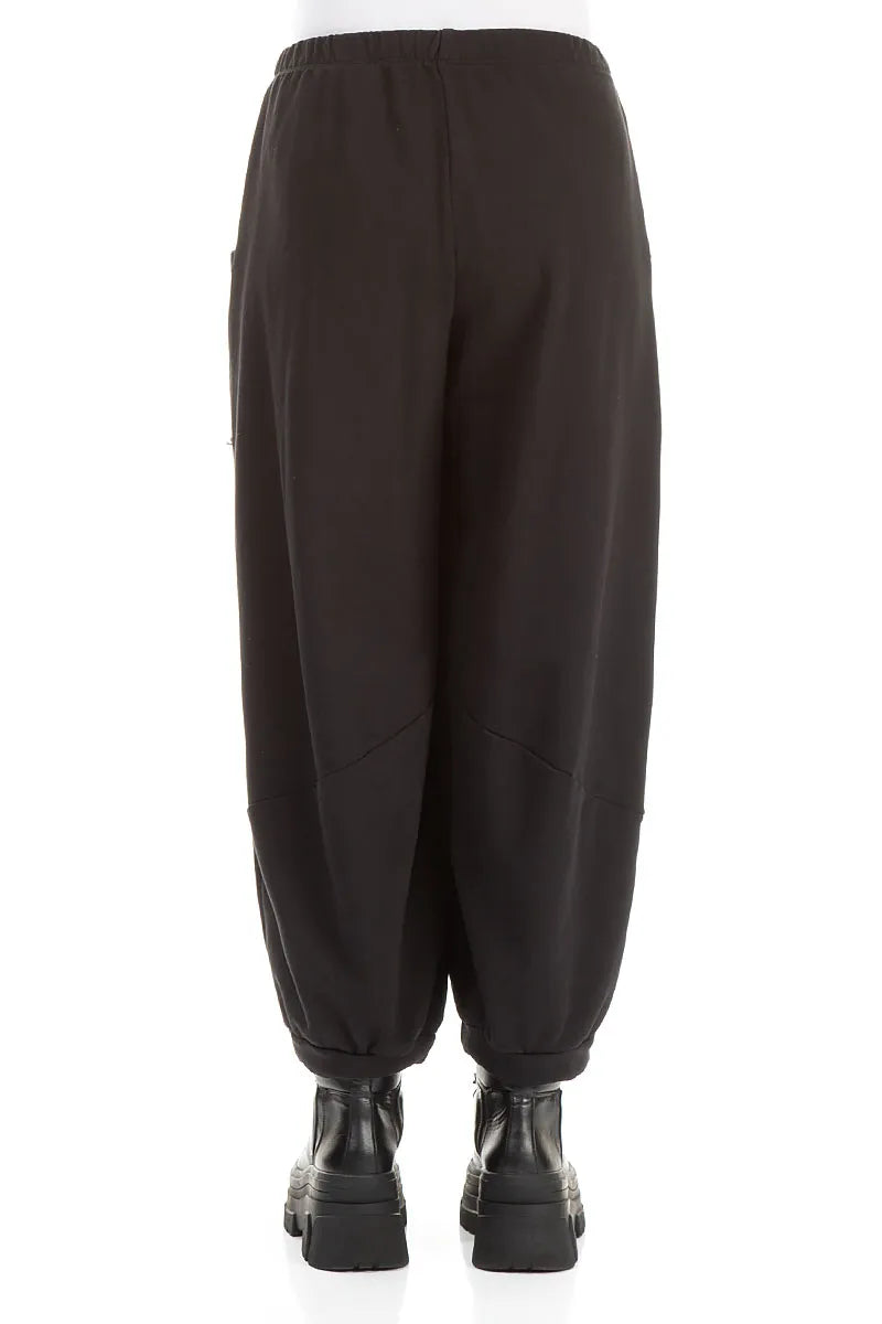 Large Pockets Black French Terry Cotton Trousers 2