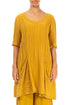 Large Pockets Crinkled Mustard Silk Tunic 1