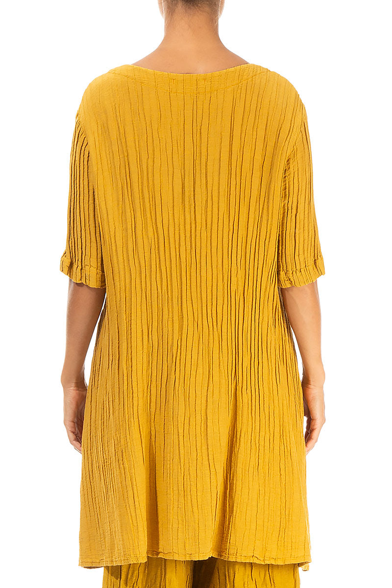 Large Pockets Crinkled Mustard Silk Tunic 2