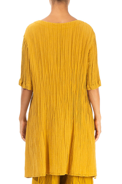 Large Pockets Crinkled Mustard Silk Tunic 2