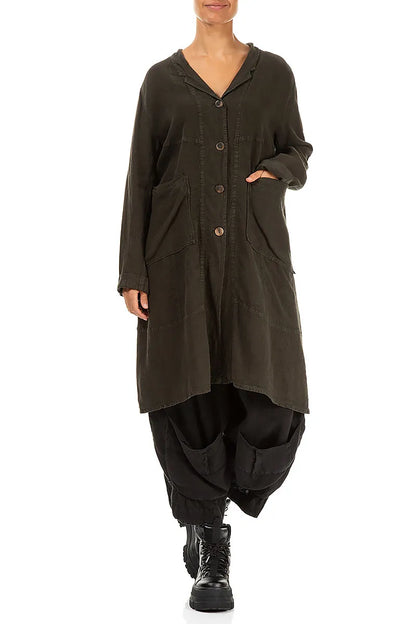Large Pockets Dark Brown Linen Jacket 4