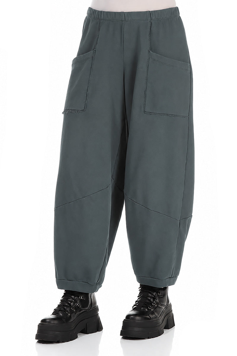 Large Pockets Slate French Terry Cotton Trousers 3