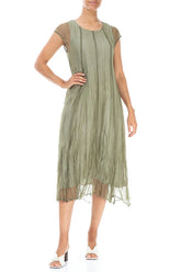 Laurel Green Crumpled Silk Chiffon Dress 4