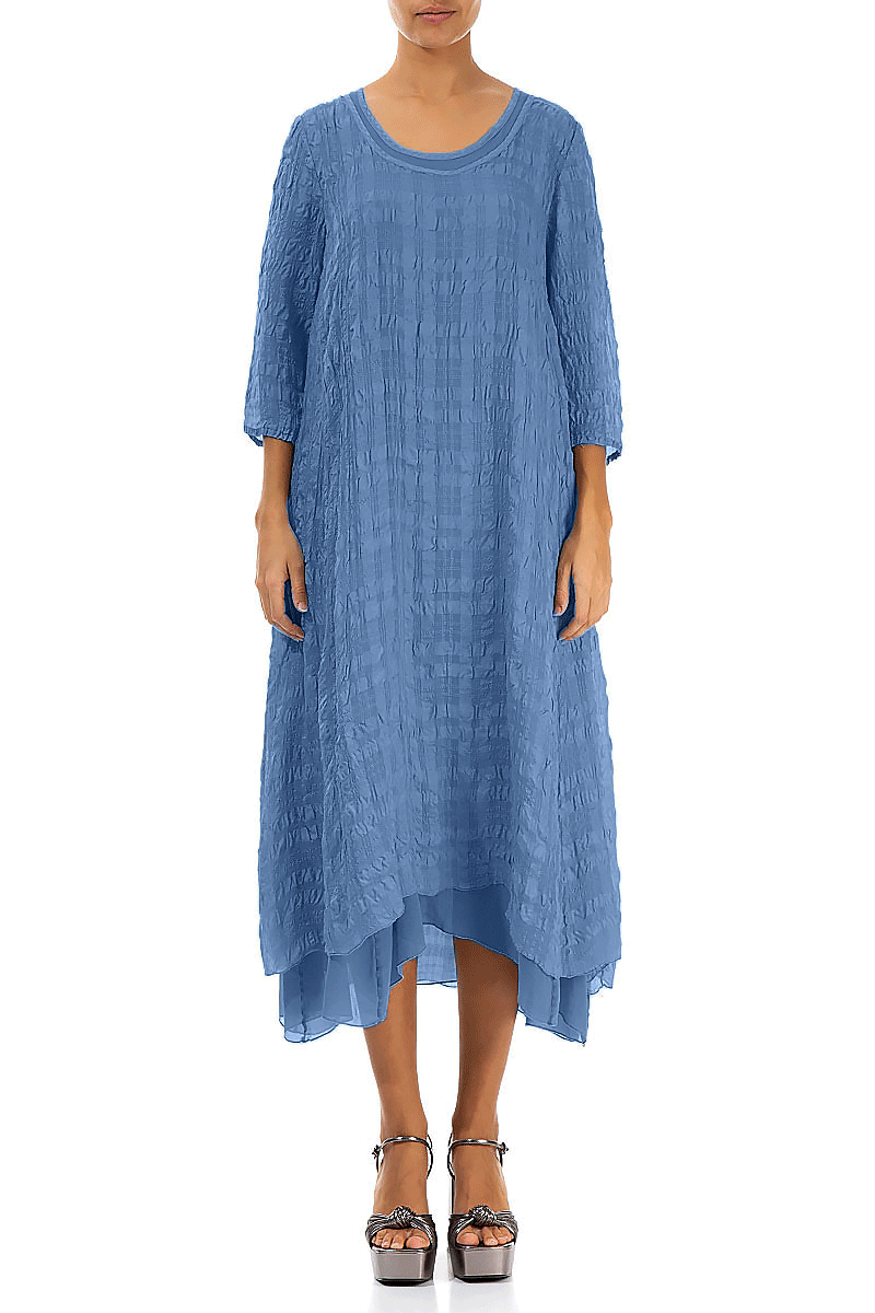 Layered Blue Nova Textured Light Silk Dress 1
