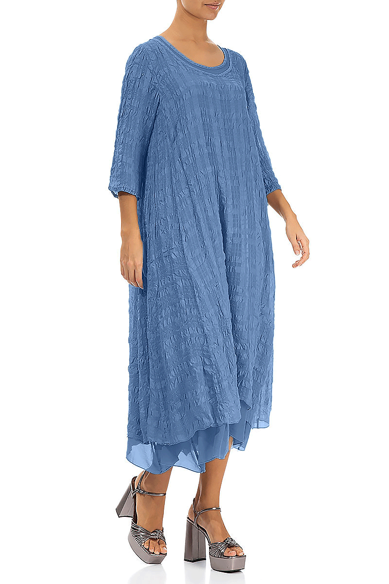 Layered Blue Nova Textured Light Silk Dress 3