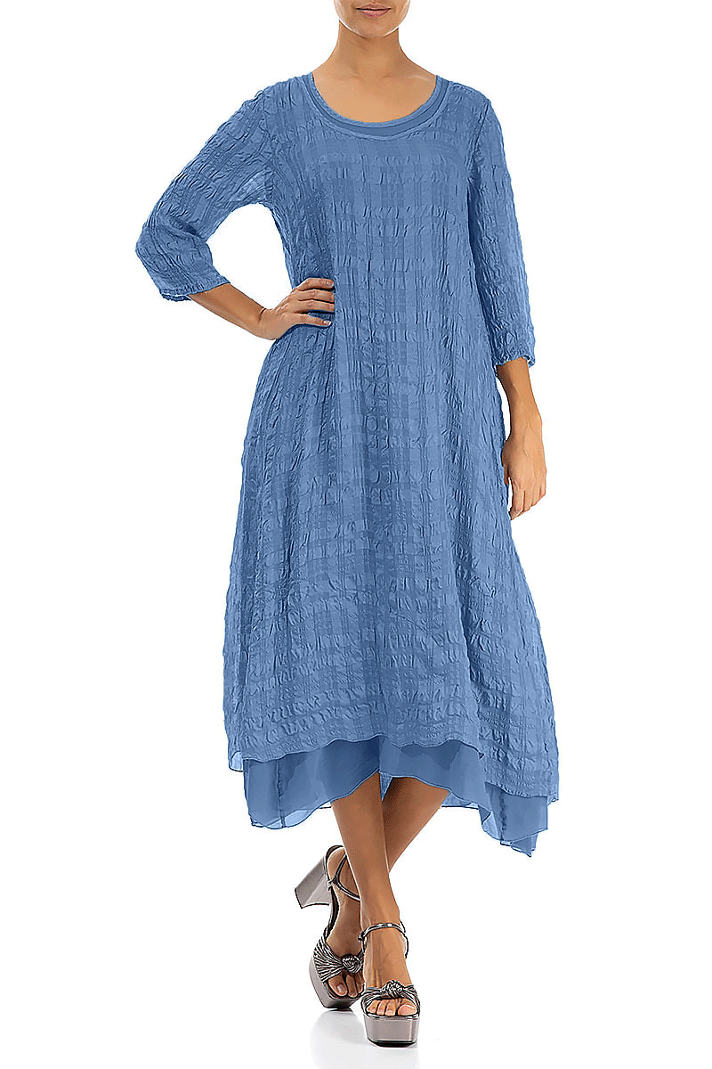 Layered Blue Nova Textured Light Silk Dress 4