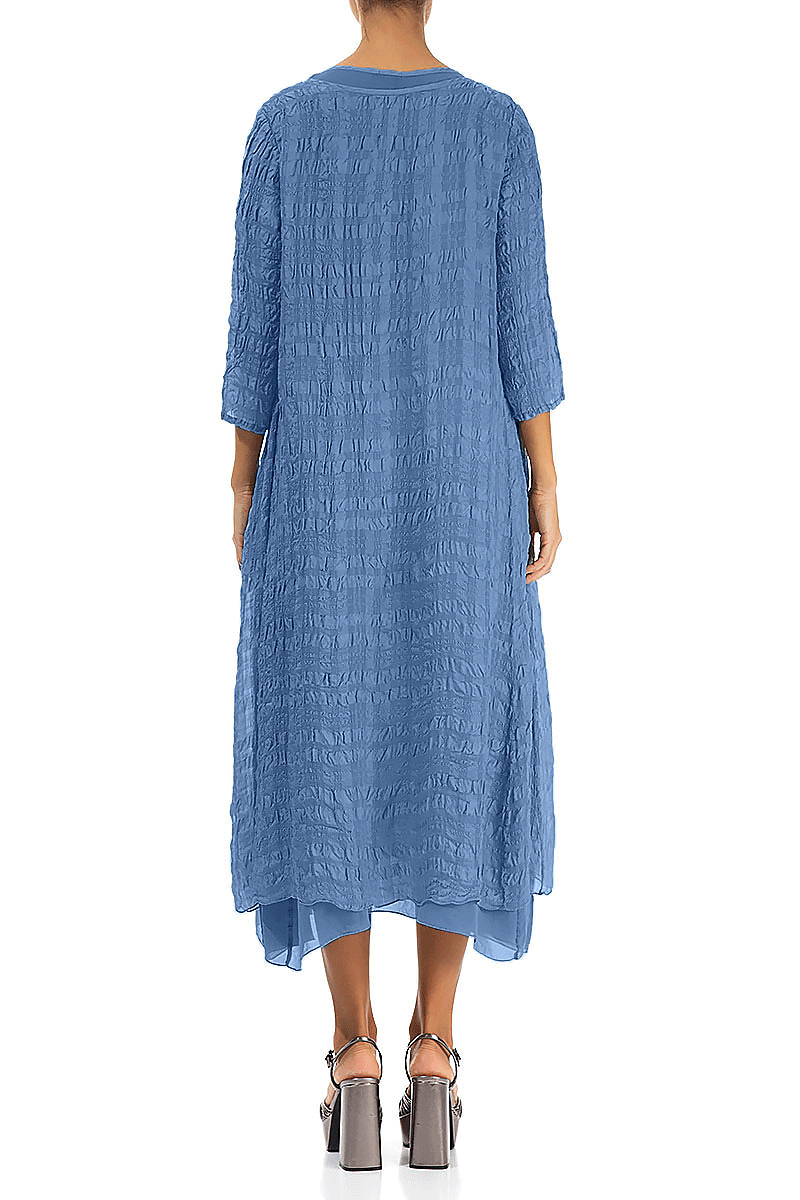 Layered Blue Nova Textured Light Silk Dress 2