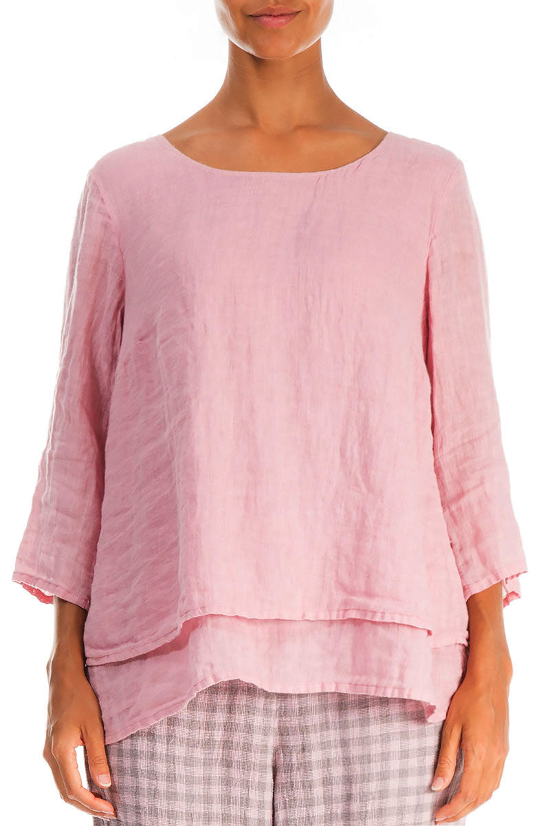 Layered Powder Pink Gauze Linen Blouse 1