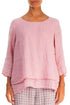 Layered Powder Pink Gauze Linen Blouse 1