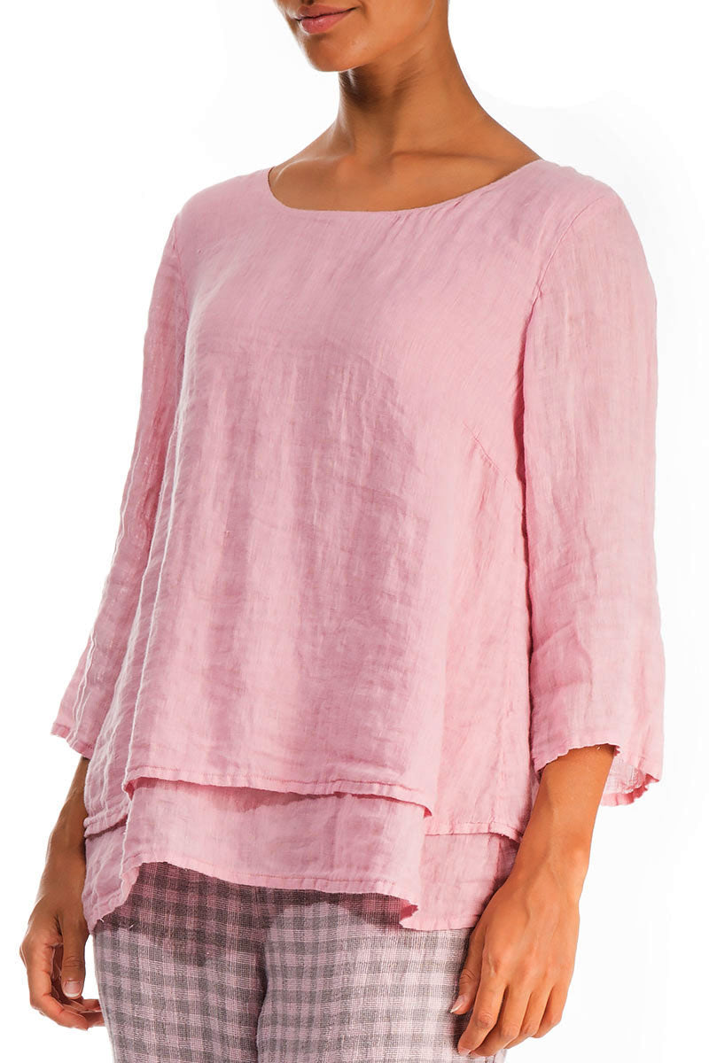 Layered Powder Pink Gauze Linen Blouse 3