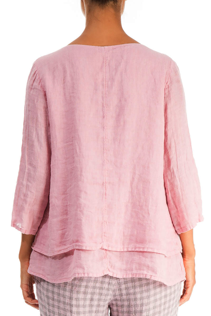 Layered Powder Pink Gauze Linen Blouse 2