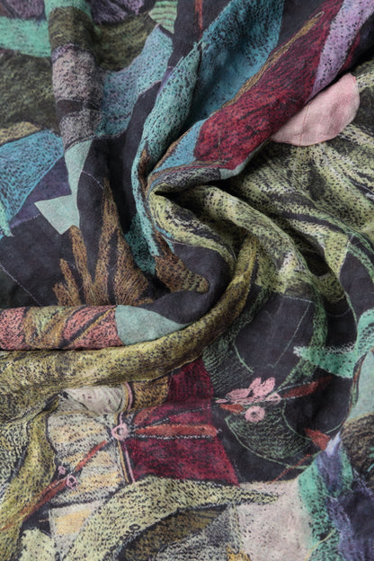 Layered 3/4 Sleeves Art Mosaic Textured Silk Blouse