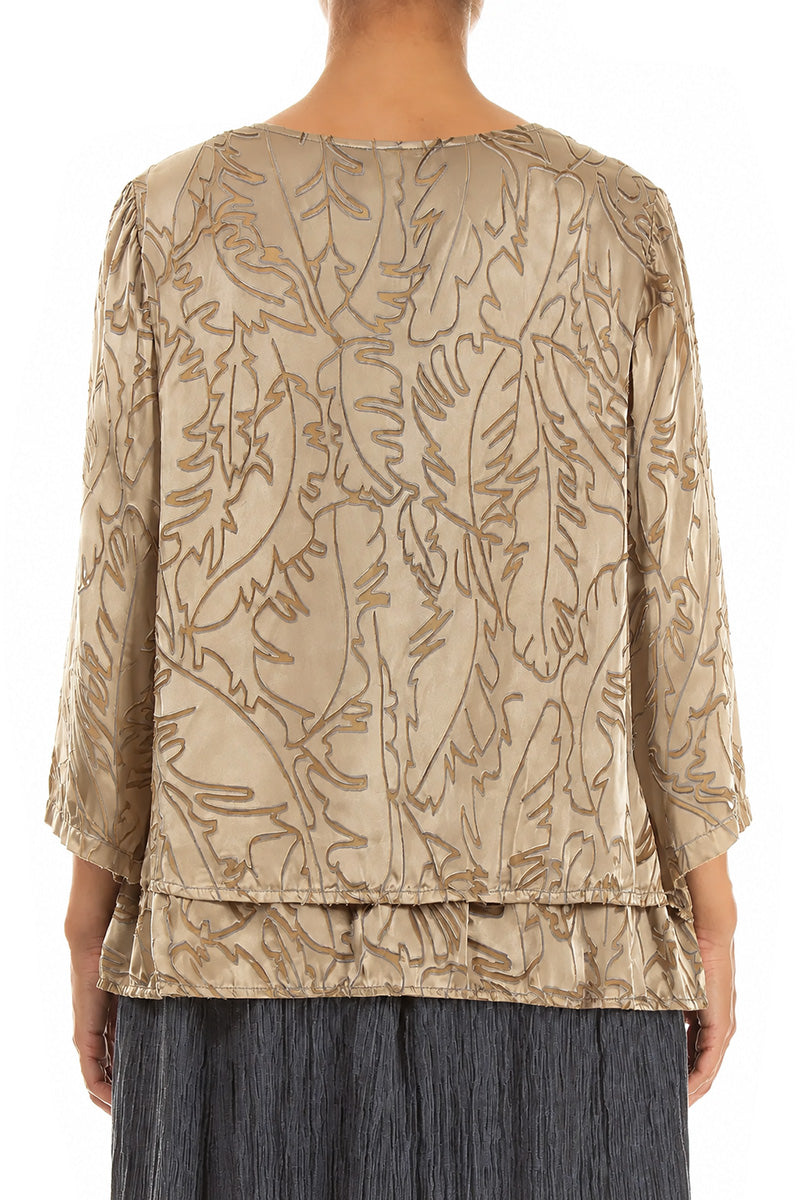 Layered Olive Devoré Feather Silk Blouse 2