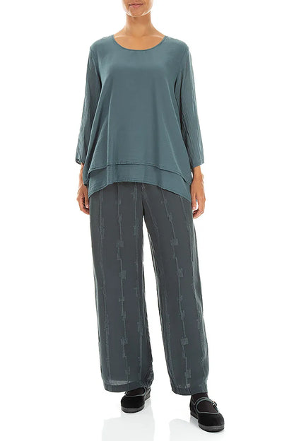 Layered 3/4 Sleeves Slate Silk Cotton Blouse 4
