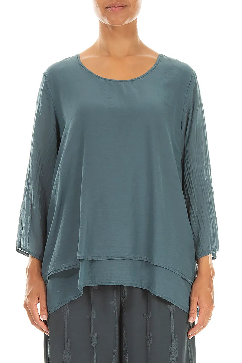 Layered 3/4 Sleeves Slate Silk Cotton Blouse 1