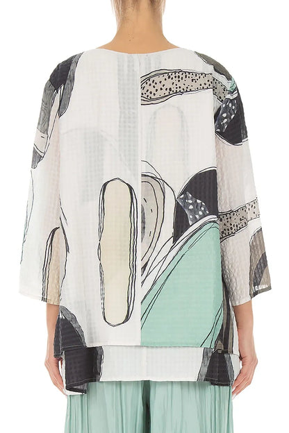Layered 3/4 Sleeves Tumbled Stone Textured Silk Blouse 2