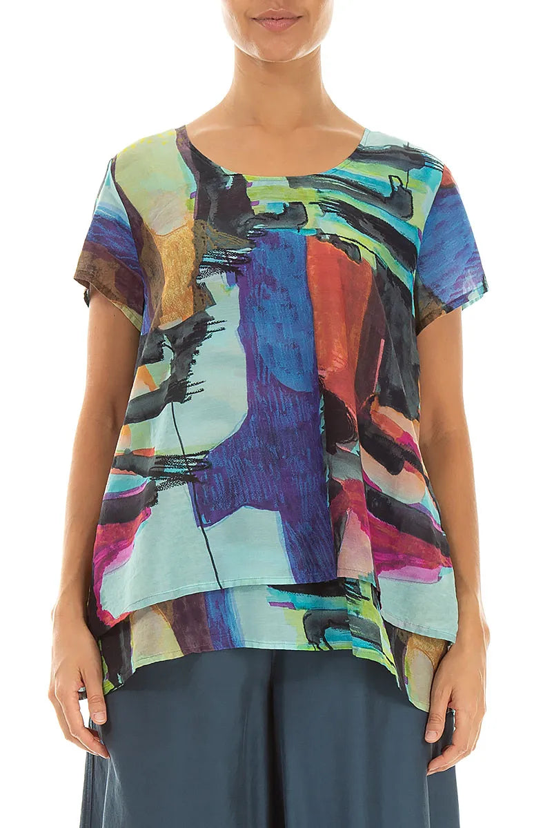 Layered Abstract Silk Cotton Blouse