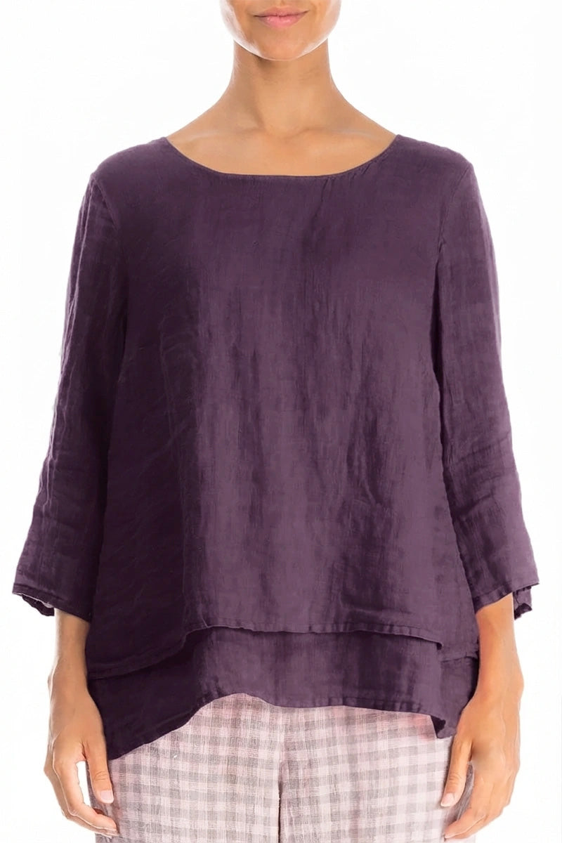 Geschichtete Amethyst-Gaze-Leinenbluse