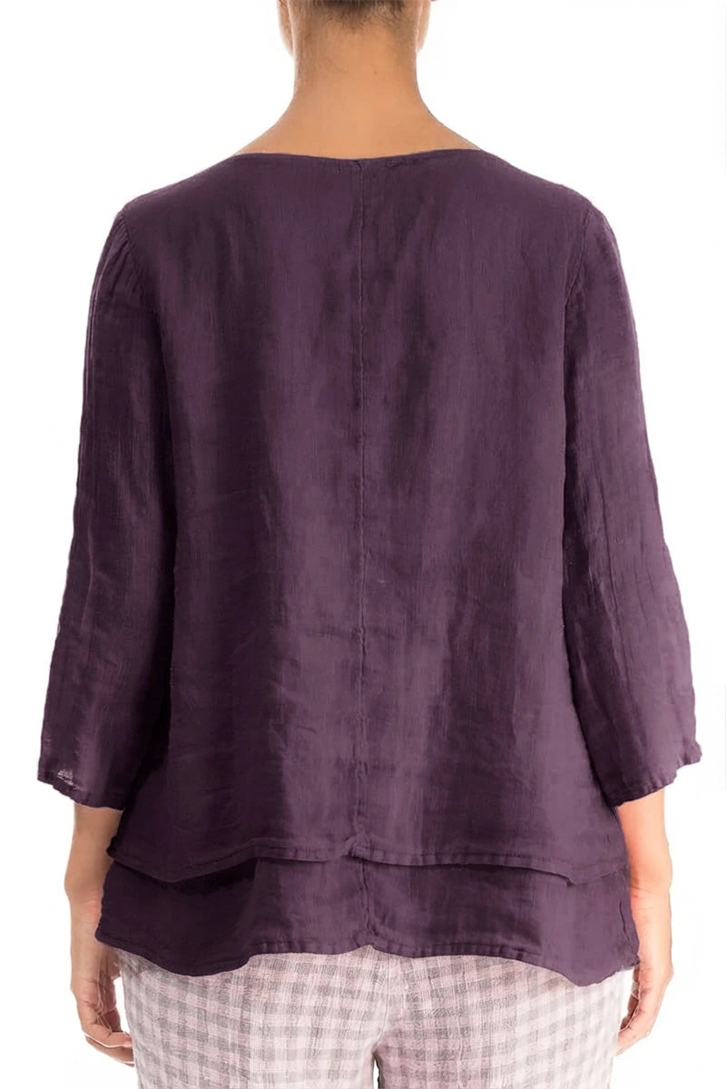 Geschichtete Amethyst-Gaze-Leinenbluse