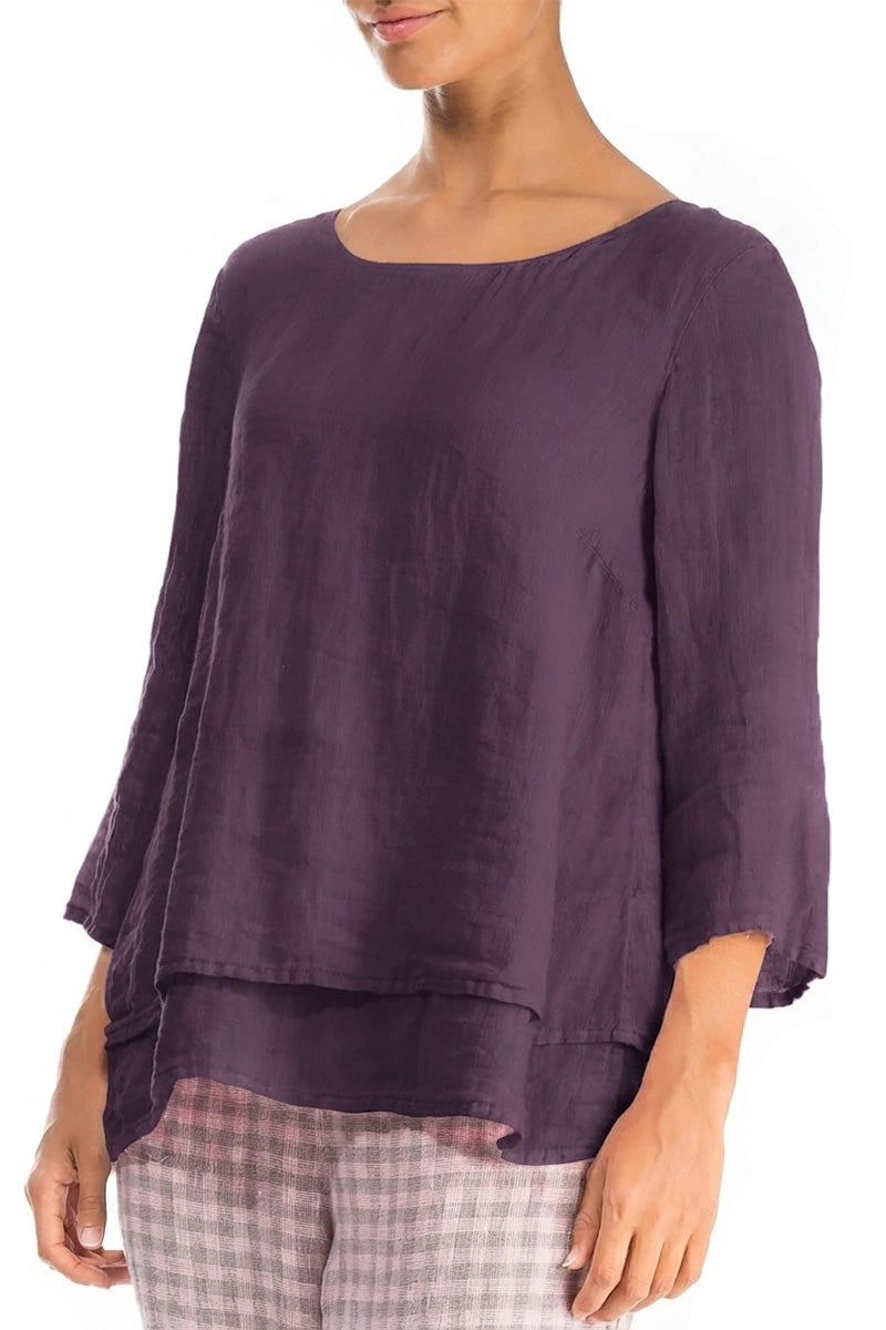 Geschichtete Amethyst-Gaze-Leinenbluse
