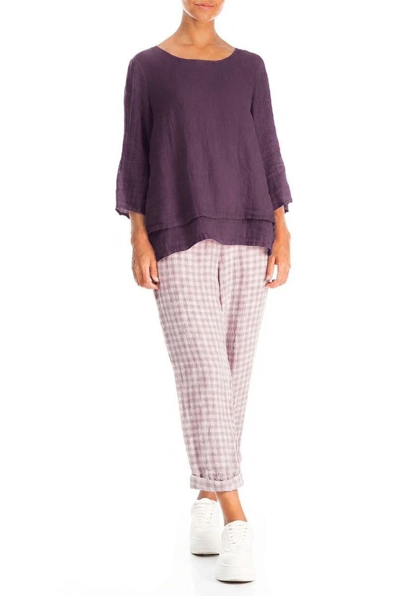 Geschichtete Amethyst-Gaze-Leinenbluse