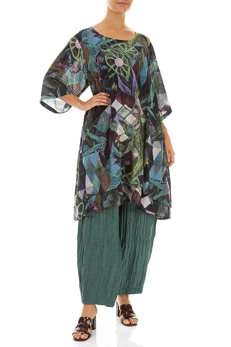 Layered Art Mosaic Textured Silk Tunic
