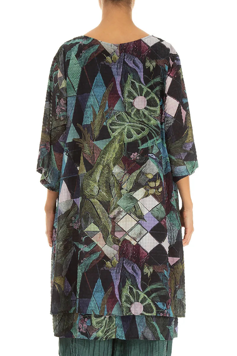 Layered Art Mosaic Textured Silk Tunic