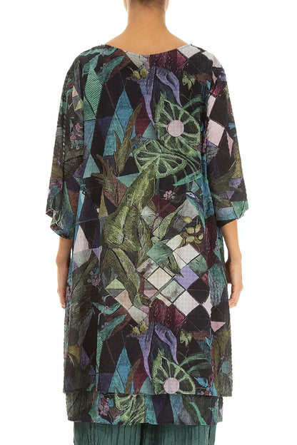 Layered Art Mosaic Textured Silk Tunic