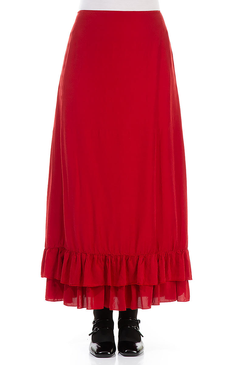 Layered Back Red Silk Bamboo Skirt 1