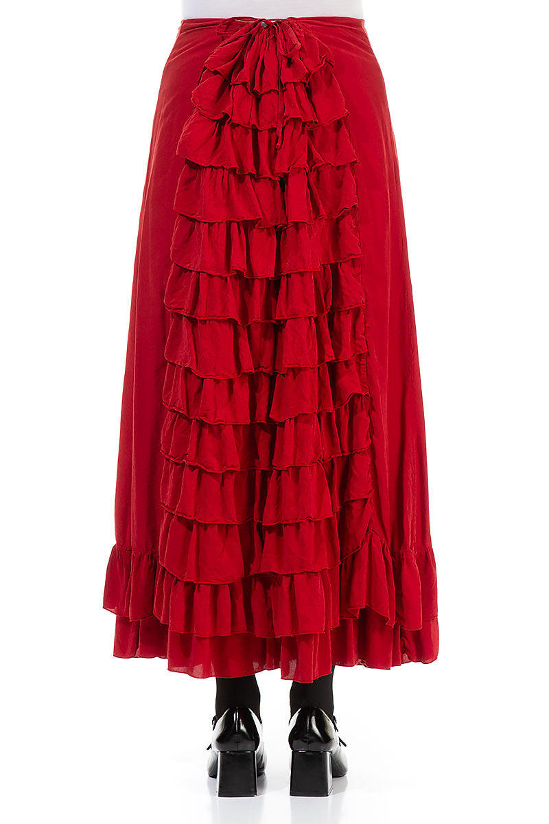Layered Back Red Silk Bamboo Skirt 2