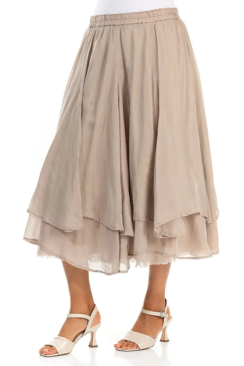 Layered Beige Silk Cotton Skirt 3