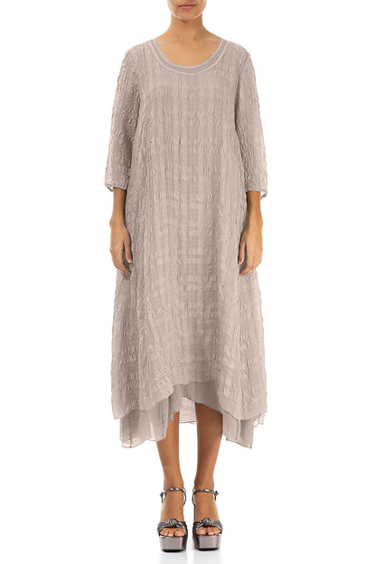 Layered Beige Textured Light Silk Dress 1