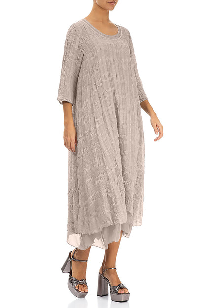 Layered Beige Textured Light Silk Dress 3