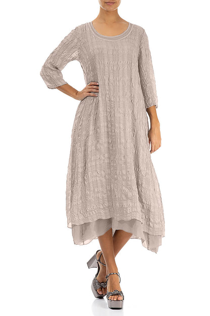 Layered Beige Textured Light Silk Dress 4
