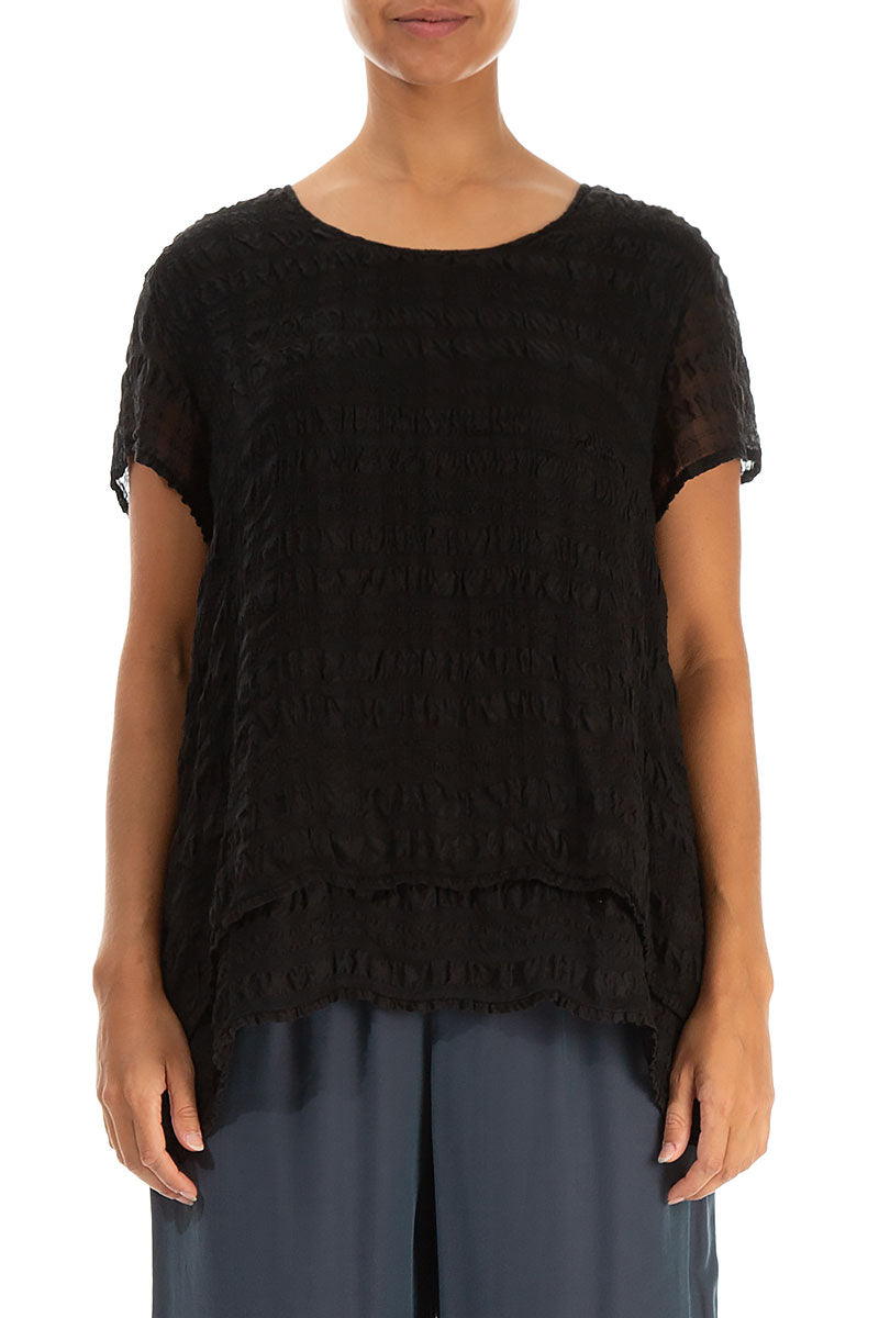 Layered Black Light Silk Blouse 1