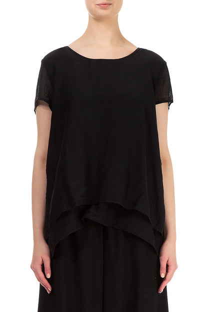 Layered Black Silk Cotton Blouse 1