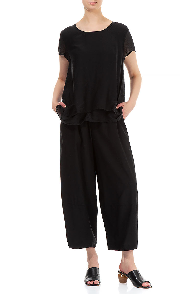 Layered Black Silk Cotton Blouse 4