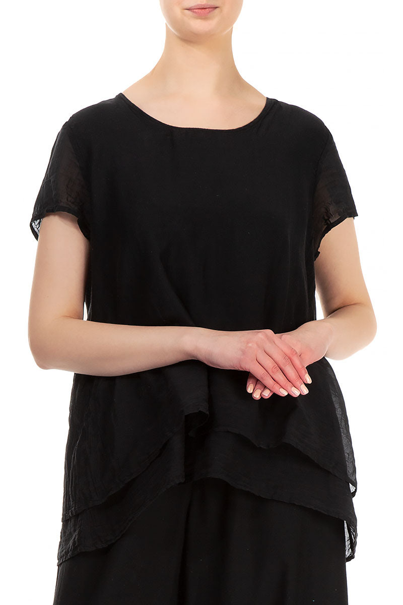 Layered Black Silk Cotton Blouse 3