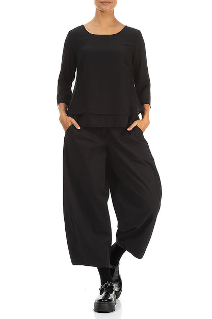 Layered Black Silk Cotton Blouse 4