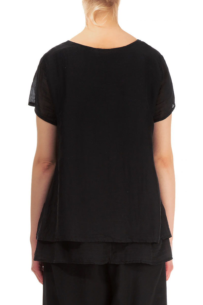 Layered Black Silk Cotton Blouse 2