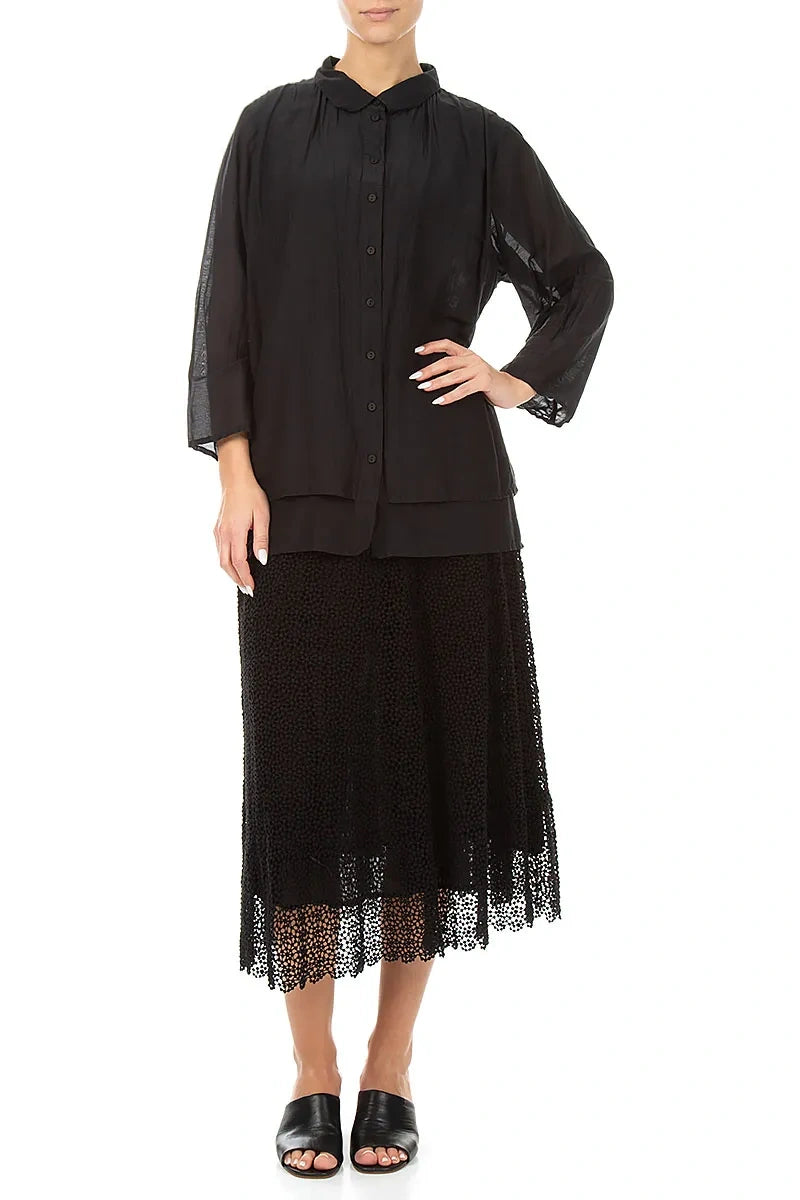 Layered Black Silk Cotton Shirt 4