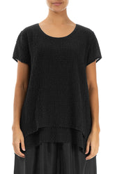 Layered Black Textured Silk Blouse 1