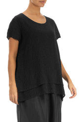 Layered Black Textured Silk Blouse 3