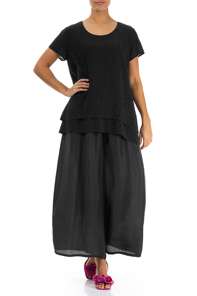 Layered Black Textured Silk Blouse 4