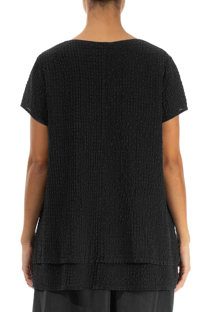 Layered Black Textured Silk Blouse 2
