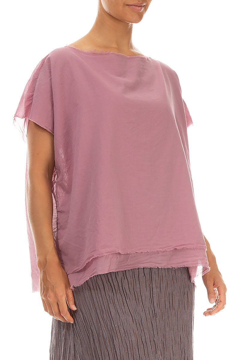Layered Boatneck Mauve Taupe Cotton Blouse 3
