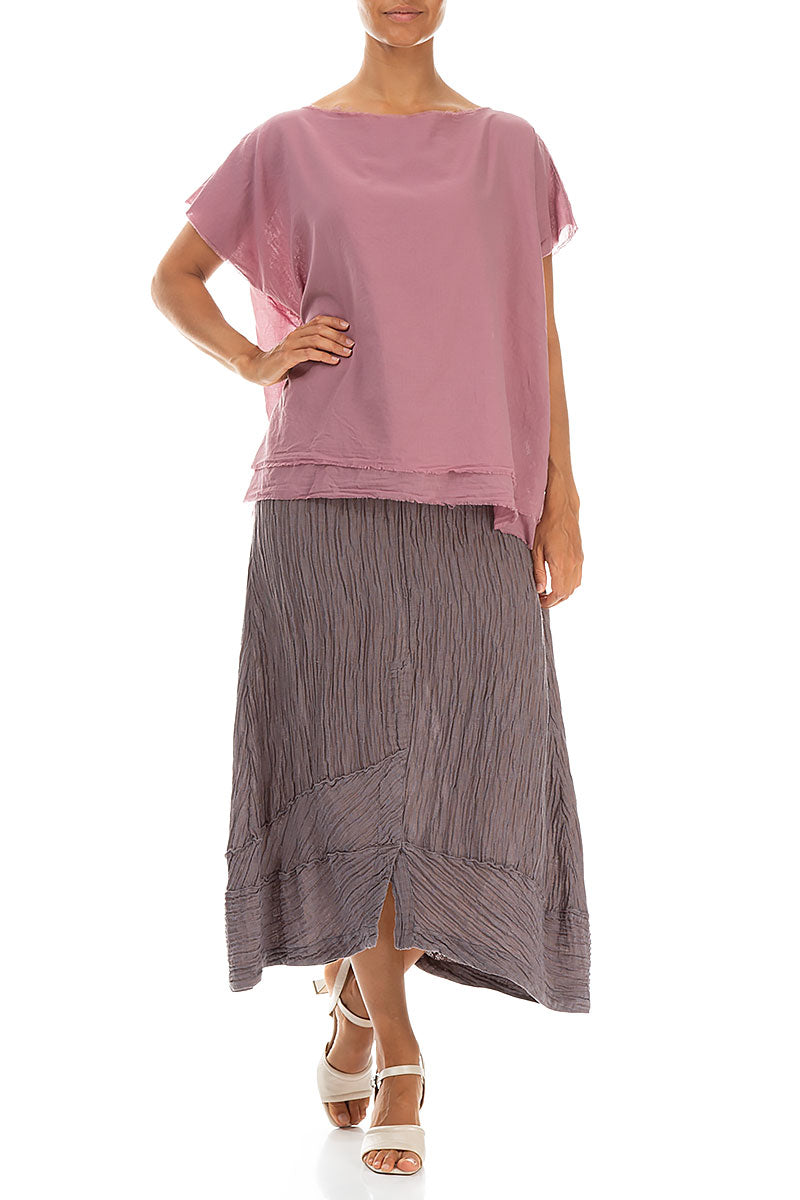 Layered Boatneck Mauve Taupe Cotton Blouse 4