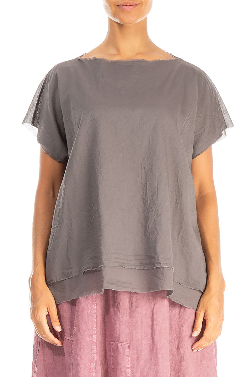 Layered Boatneck Truffle Cotton Blouse 1