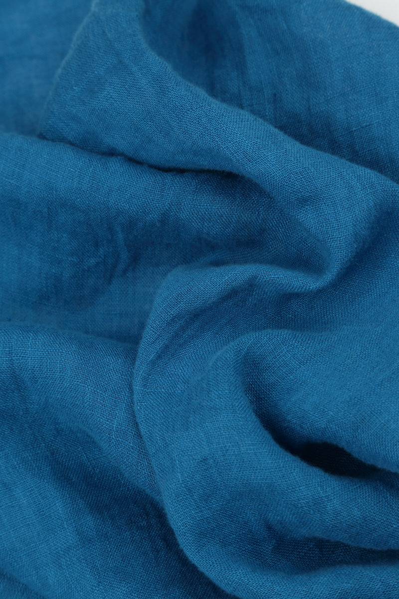Layered Cobalt Blue Gauze Linen Blouse 5